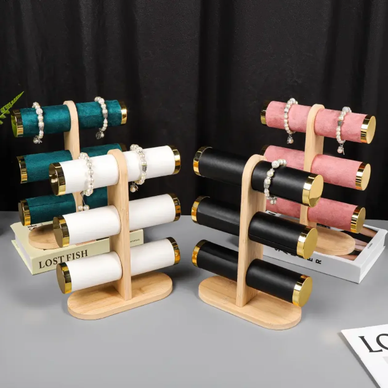 Small jewelry bracelet display rack in multiple colors