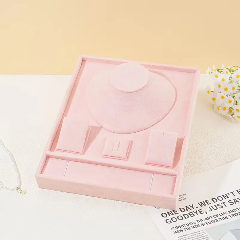 Pink jewelry presentation box with necklace and earring inserts